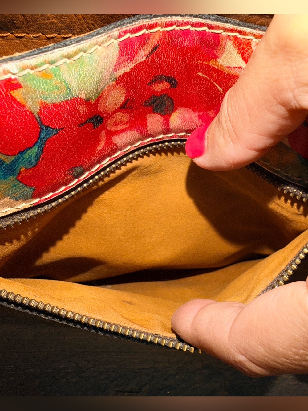 Patricia Nash Large Poppy Tote Fresco Bouquet Floral Brown Leather Shoulder Bag - Picture 10 of 16